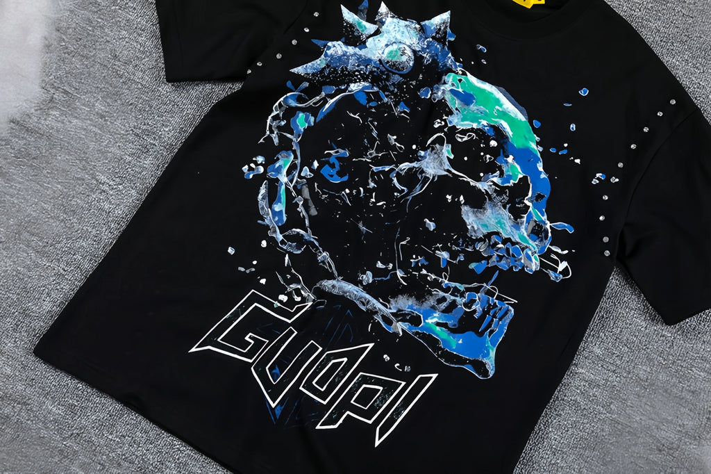 2026 High Quality Cotton Gothic Short Sleeve Skull Printed Hot Drilling T-shirts Low Price Wholesale GUAPI Men's T-shirts