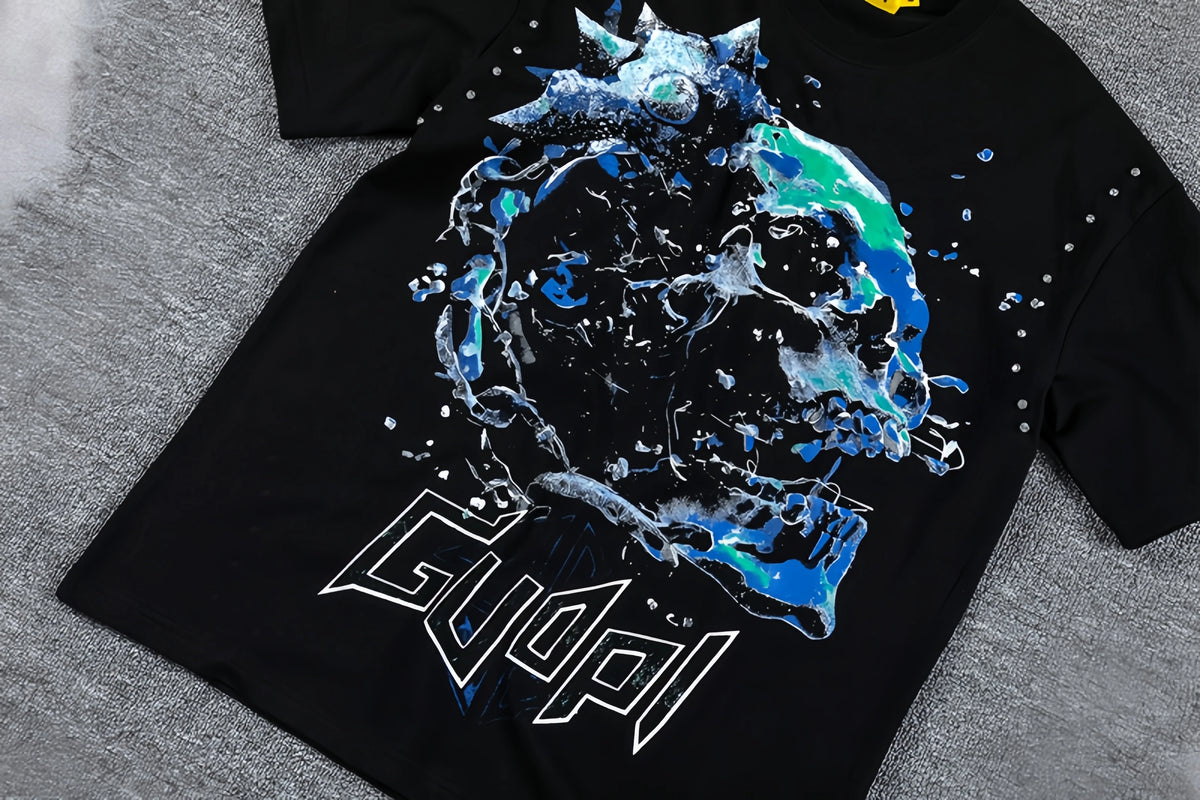 2026 High Quality Cotton Gothic Short Sleeve Skull Printed Hot Drilling T-shirts Low Price Wholesale GUAPI Men's T-shirts
