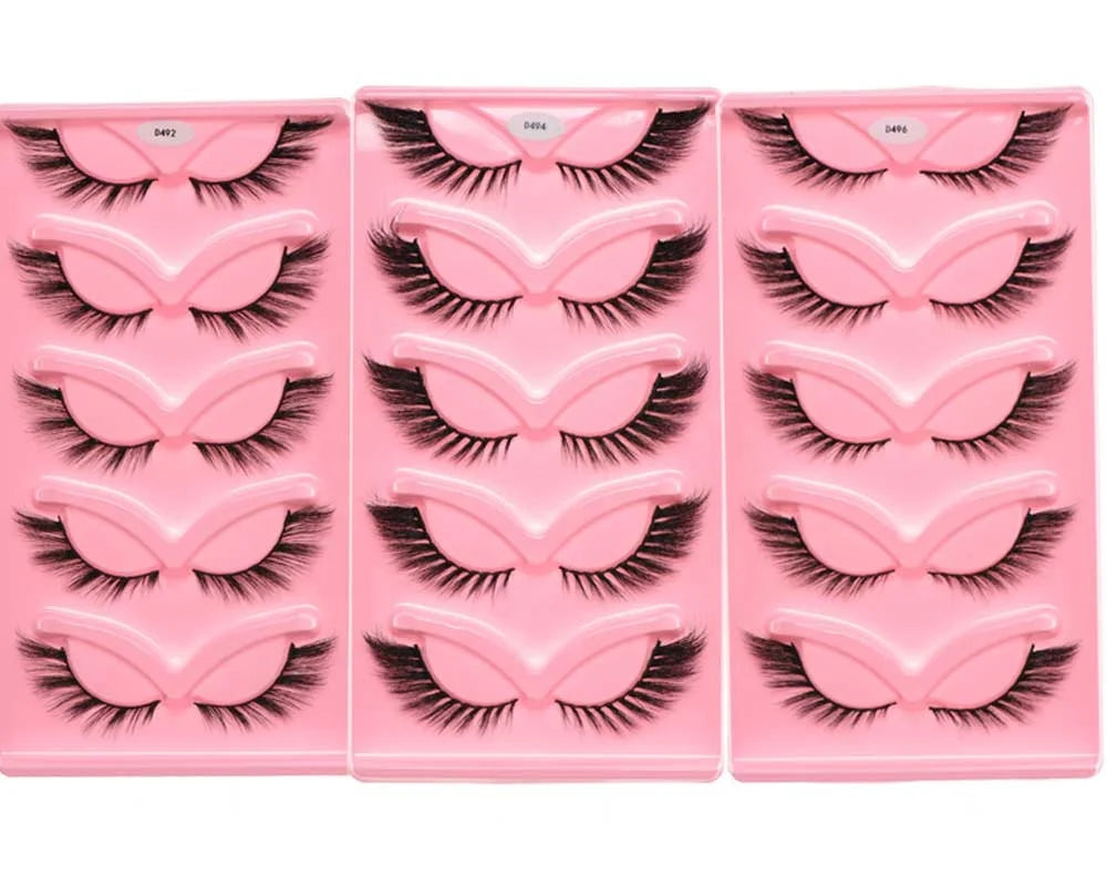 8D Wispy Cat Eye Fox Faux Mink Lashes 5 Pairs Full Strip Winged Eyelashes Pack