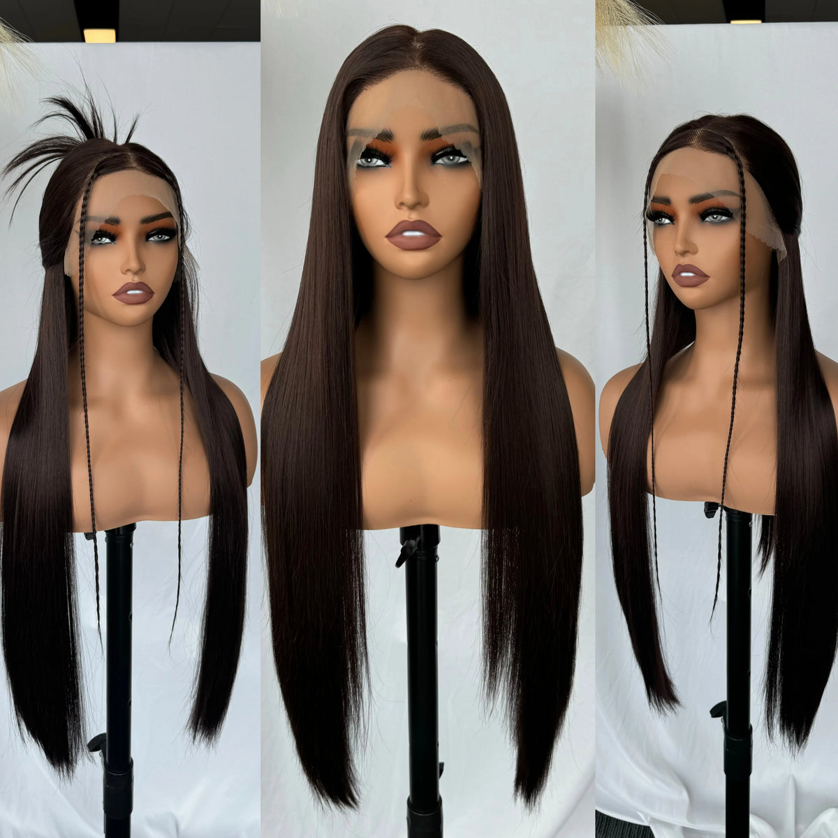 Chocolate Dark Brown Lace Front Wig 13x6 Synthetic Long Straight Glueless Dark Brown Wig for Black Women Beginner Friendly - 30 inches