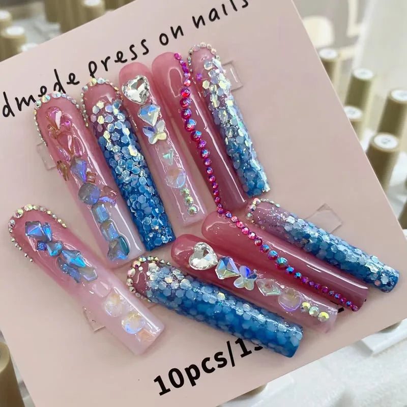 10 Handmade High-quality 3D Design Full Cover Fake Nails Wholesale Brand Logo Press-on Nails for Finger Application Black White