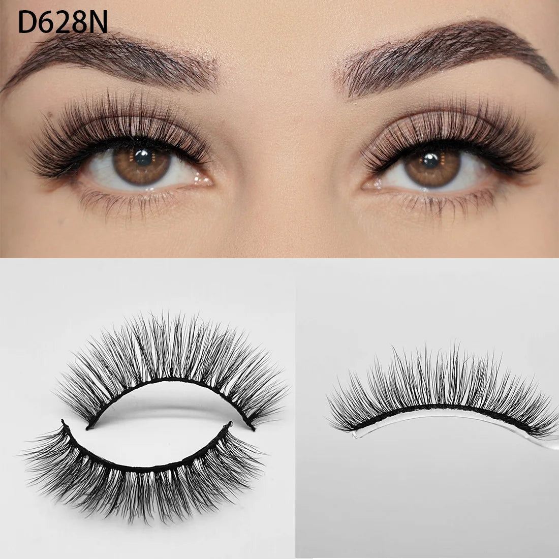 8D Wispy Cat Eye Fox Faux Mink Lashes 5 Pairs Full Strip Winged Eyelashes Pack - Natural Long / plastic lashes tray / D628N