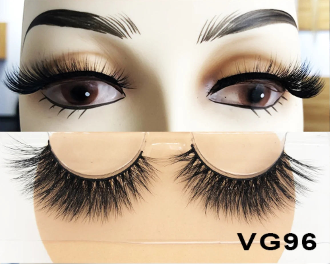 Wholesale Vegan FAUX Mink Eyelashes 25mm 3D Fluffy Full Strip Lashes with Box Cruelty-Free Vendors - Natural Long / VG96