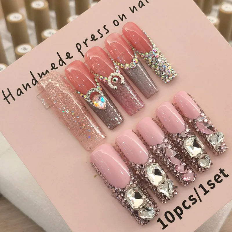 10 Handmade High-quality 3D Design Full Cover Fake Nails Wholesale Brand Logo Press-on Nails for Finger Application Black White