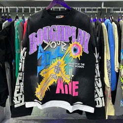 High Quality Heavyweight 100% Cotton New Brand Rough Play Long Sleeved High Street Retro Acid Washed Print Eco-Friendly Hoodies - Black9