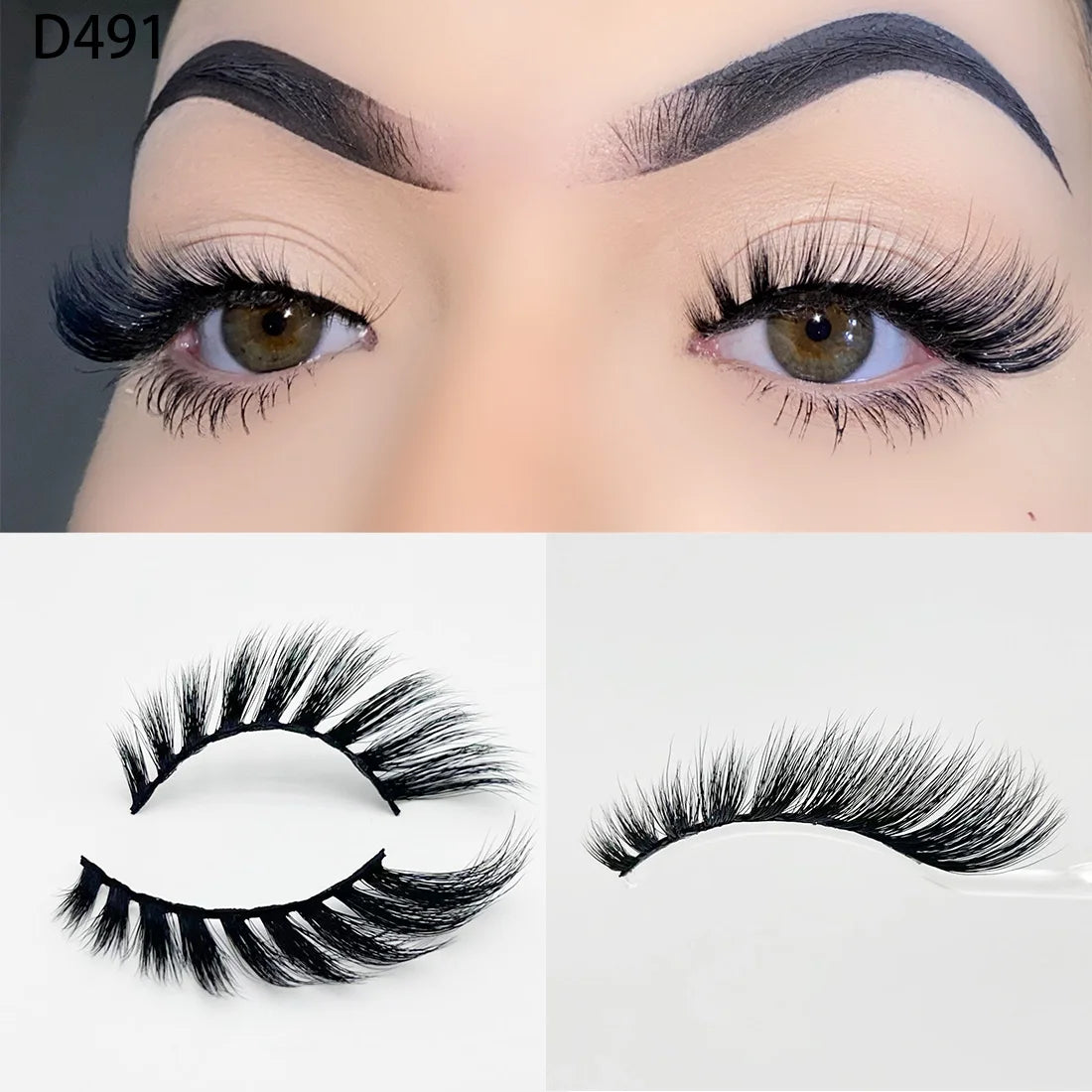8D Wispy Cat Eye Fox Faux Mink Lashes 5 Pairs Full Strip Winged Eyelashes Pack - Natural Long / plastic lashes tray / D491