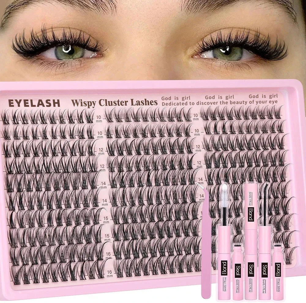 Wispy Eyelash Clusters Lashes Natural DIY Lash Extension Kit 10-16mm 300pcs C Curl Individual Lashes Cluster Eyelash