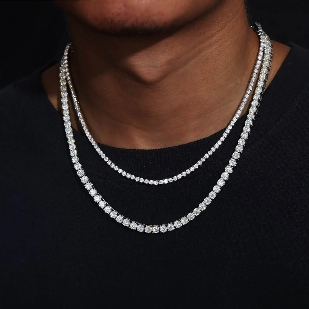 Fine Jewelry White Gold Plated 925 Sterling Silver VVS Moissanite Diamond Cluster Iced Out Tennis Chain Necklace for Men Women