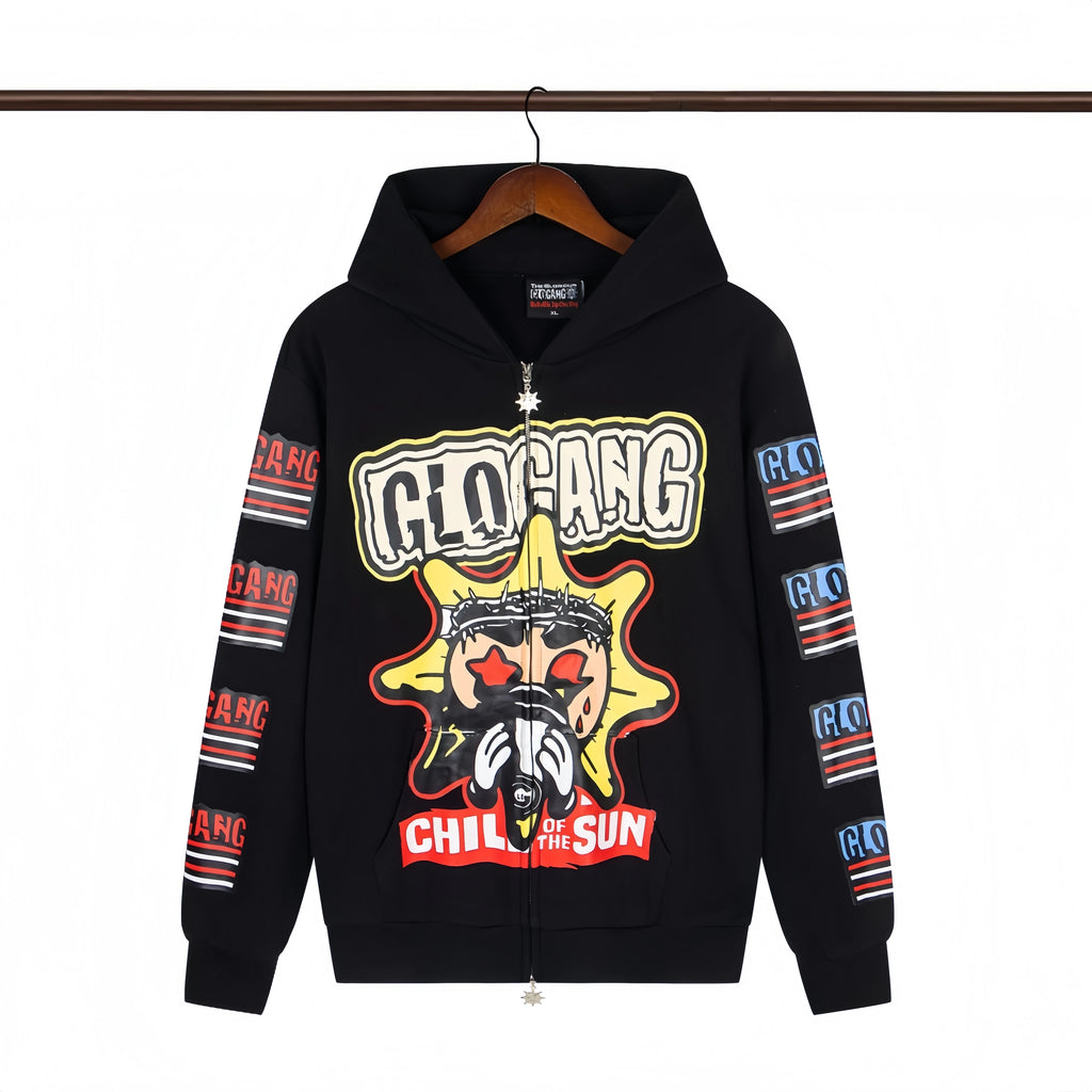 Top Quality 100% Cotton Zip up Hoodies Men Sweatshirts Streetwear American Hip Hop Style Oversized Glo Gang Hoodie for Men