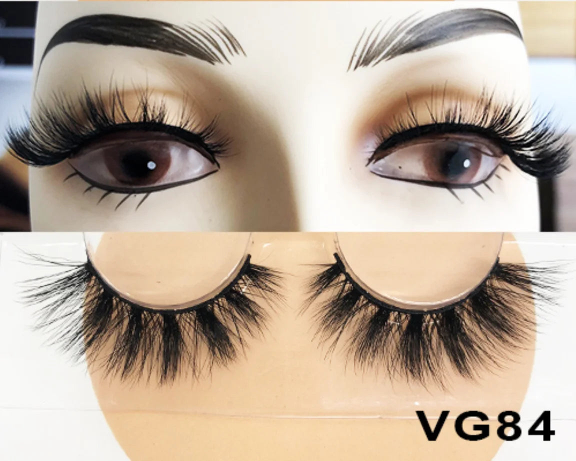Wholesale Vegan FAUX Mink Eyelashes 25mm 3D Fluffy Full Strip Lashes with Box Cruelty-Free Vendors - Natural Long / VG84