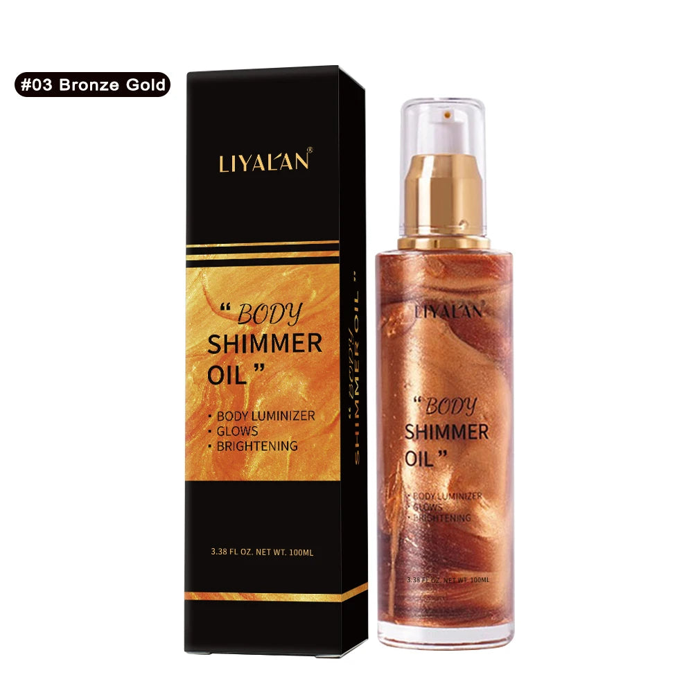 Private Label Custom Highlighter Makeup Bronzer Skin Glow Body Glitter Liquid Body Shimmer Oil - #03 Bronze Gold