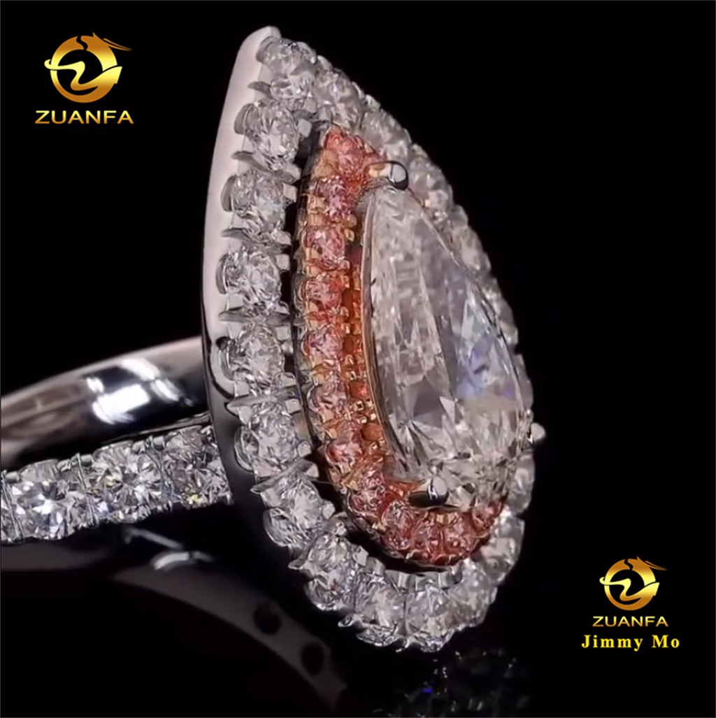 Custom Made Luxury IGI 14k White Gold Bridal Gorgeous 1ct Pear Lab Grown CVD Diamond Engagement Women Style Band Ring Set