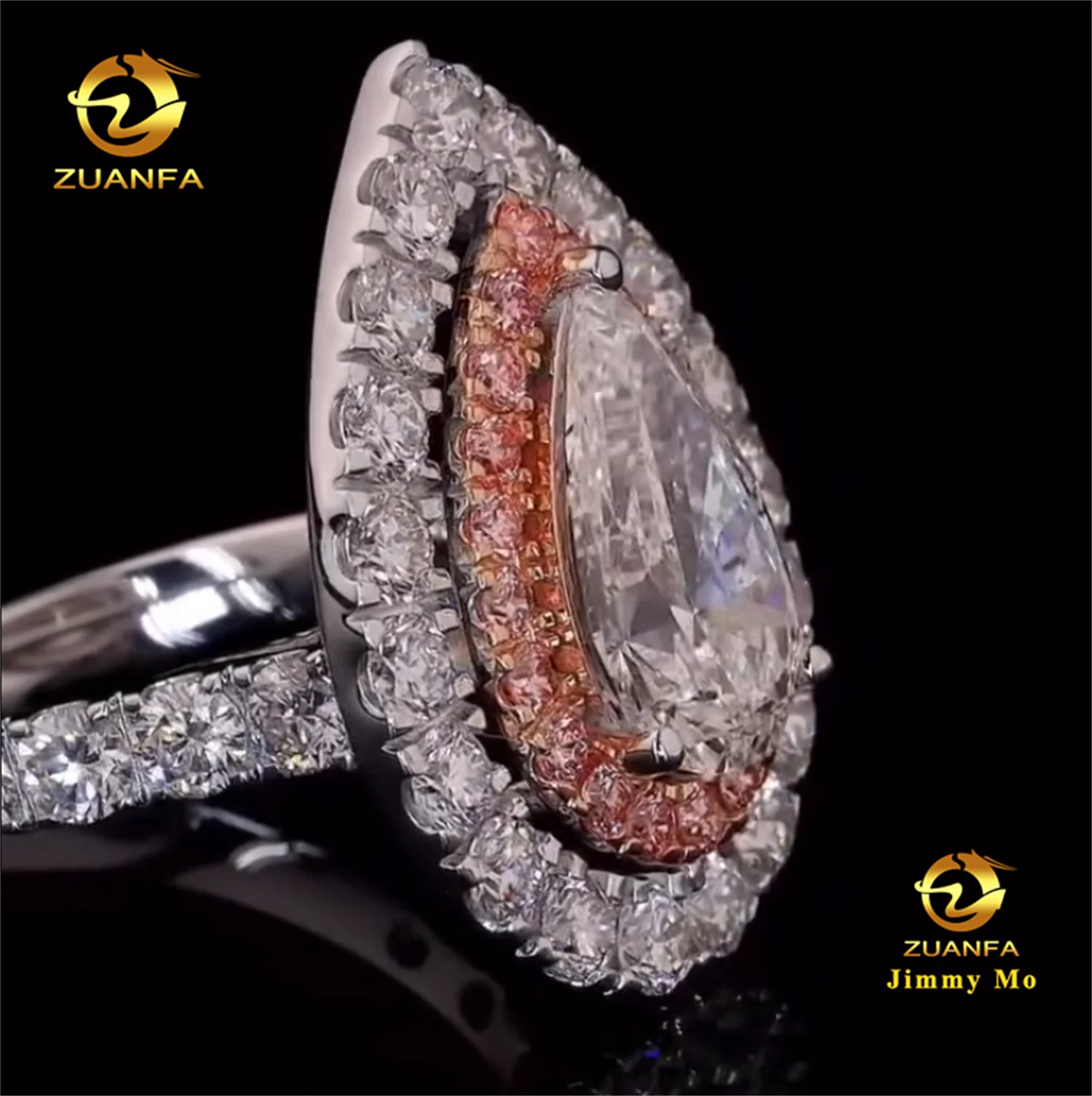 Custom Made Luxury IGI 14k White Gold Bridal Gorgeous 1ct Pear Lab Grown CVD Diamond Engagement Women Style Band Ring Set