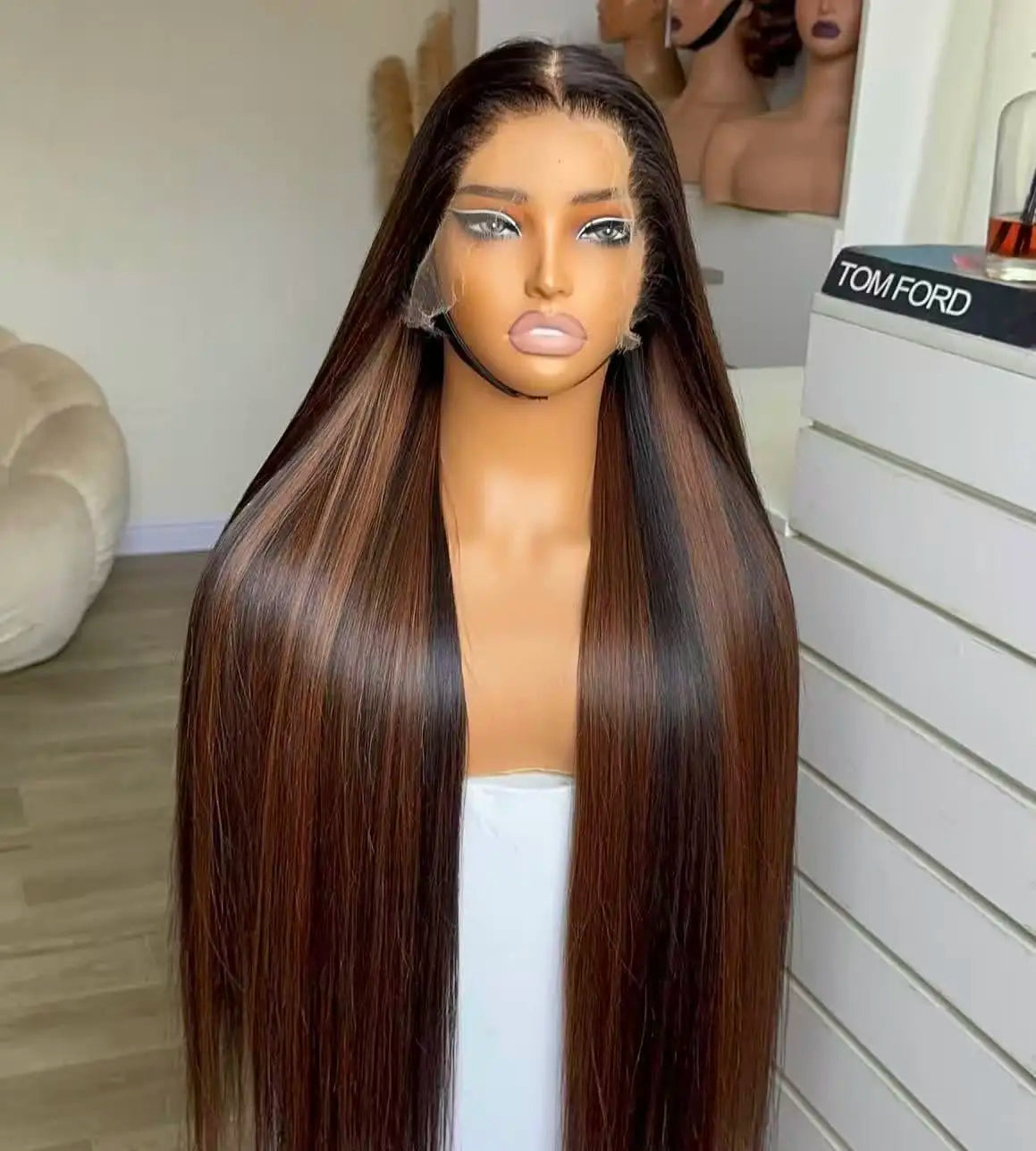 Highlight Glueless 13x4 HD Lace Frontal Wig Dark Brown Bone Straight Human Hair Raw Vietnamese Silk Straight for Black Women - Brown / 26 Inches / 13x4
