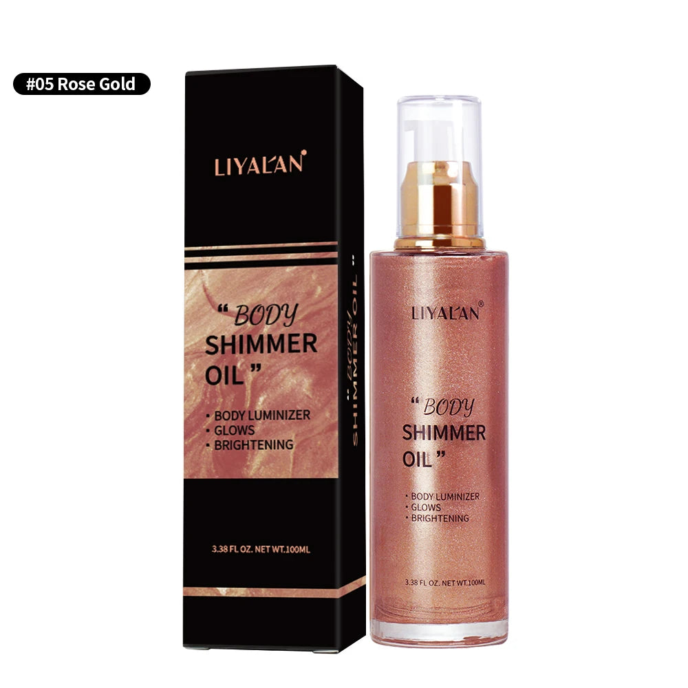 Private Label Custom Highlighter Makeup Bronzer Skin Glow Body Glitter Liquid Body Shimmer Oil - #05 Rose Gold