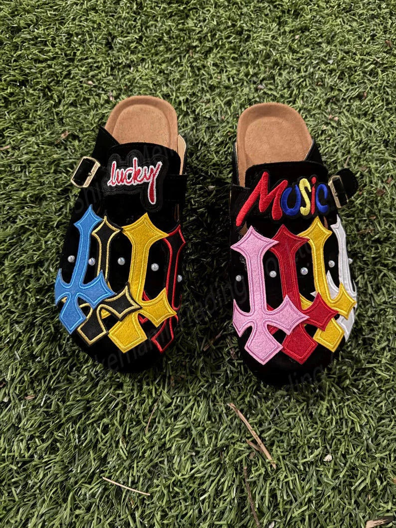 Manufacturer Custom Unisex Patch Cross Clog Shoes High Quality Genuine Leather Anti Slippery Cork Sole Clog Shoes for Men