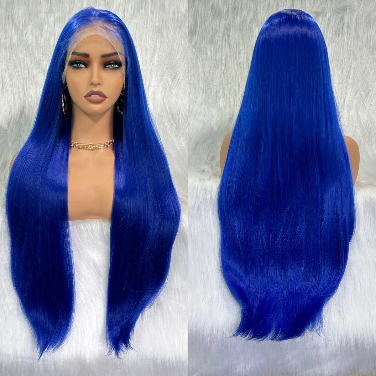 Chocolate Dark Brown Lace Front Wig 13x6 Synthetic Long Straight Glueless Dark Brown Wig for Black Women Beginner Friendly - 30 inches / Blue