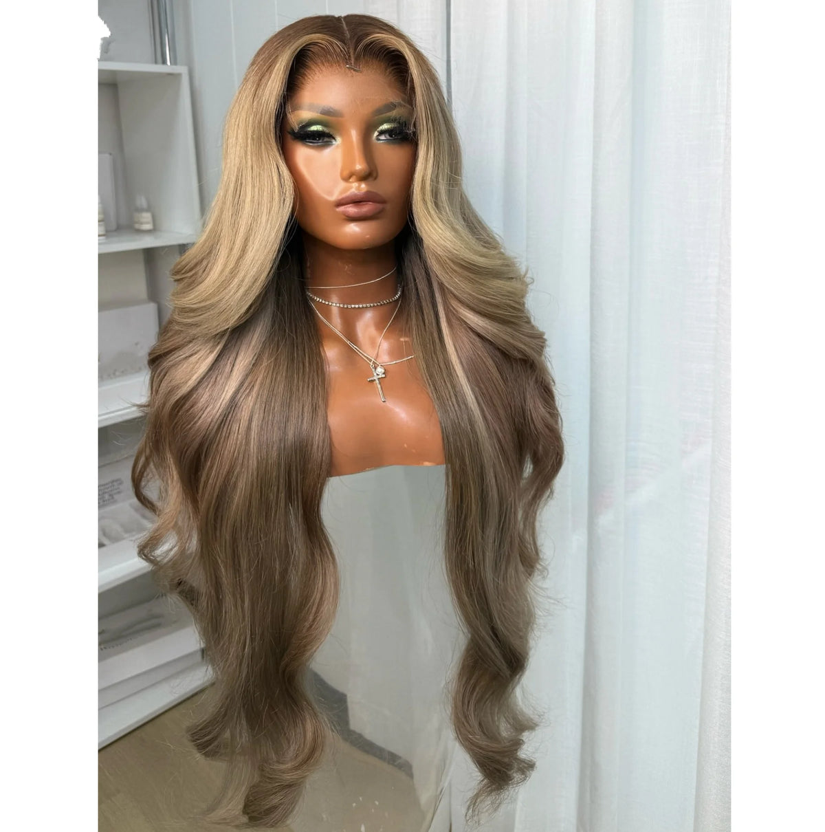 Long Thick Wig Blonde Highlight Color Remy Indian Cuticle Aligned Hair 5x5 Transparent HD Lace Front Wigs Small 250% Density - Option 1 / Body Wave