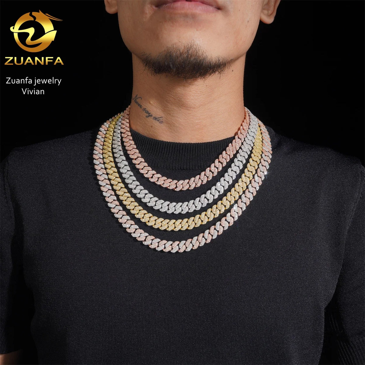 Hip Hop Fine Jewelry Brass VVS Moissanite Cuban Link Chain Cuban Link Chain 10mm Iced Out Cuban Link Chain Necklace