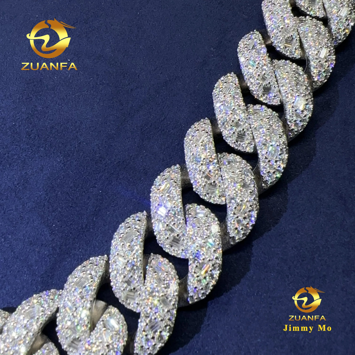 New Arrivals 24mm Rapper Jewelry GRA Certificate 925 Solid Silver Prong Setting Iced Out Nulti Shape Moissanite Cuban Link Chain