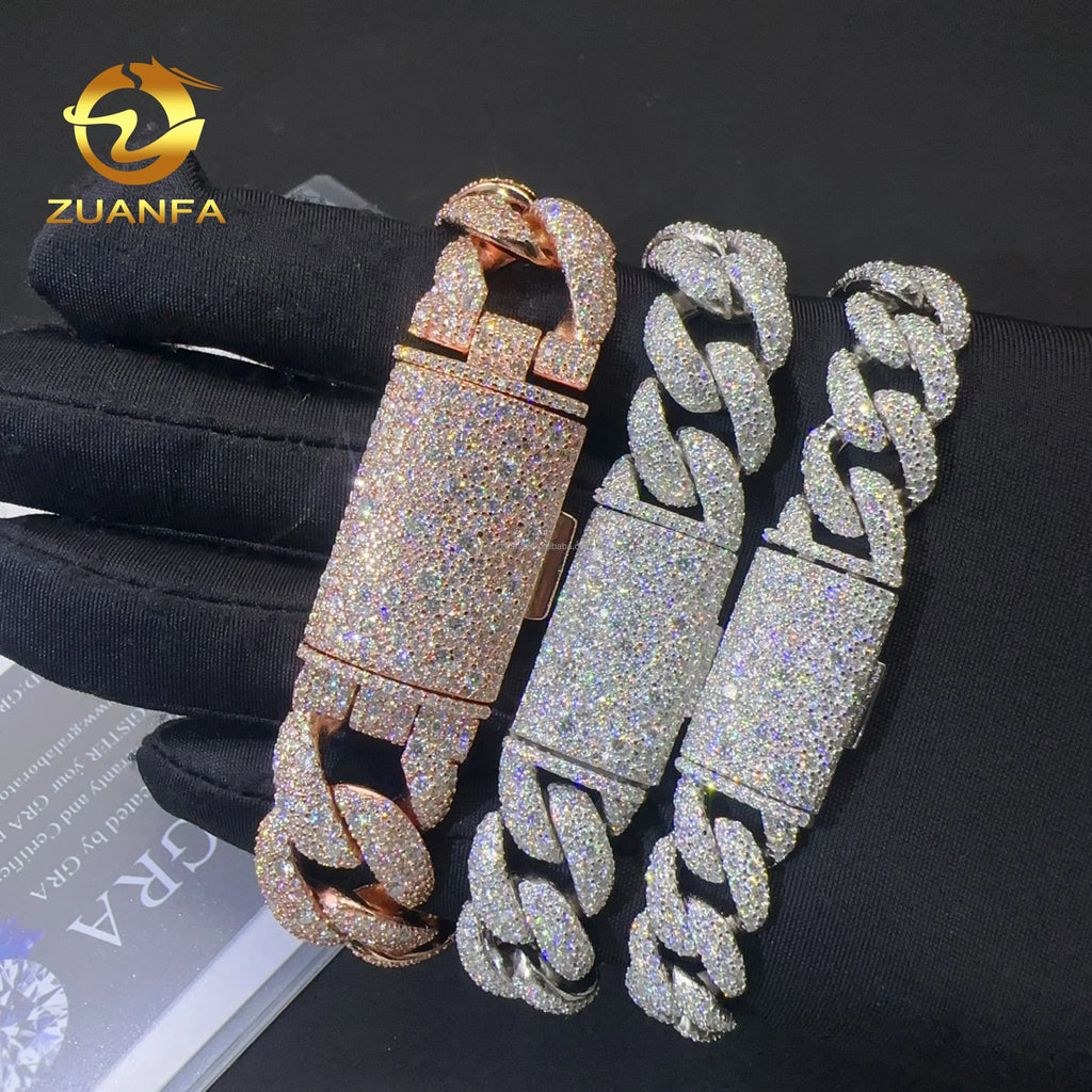 12mm 15mm 18mm Width Fashion Stylish Mosaic Setting New Design S925 Iced Out Hip Hop Jewelry VVS Moissanite Man Cuban Bracelet