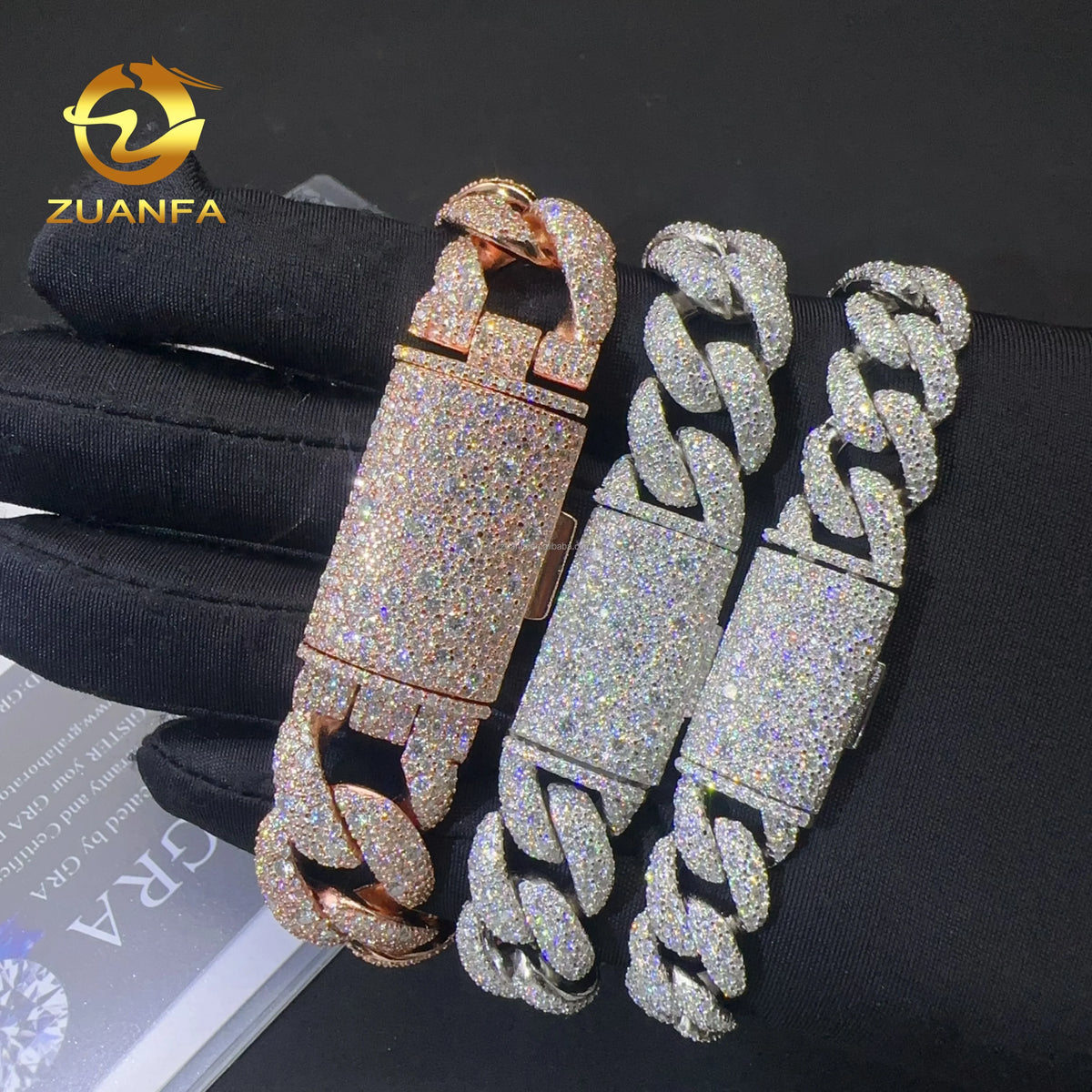 12mm 15mm 18mm Width Fashion Stylish Mosaic Setting New Design S925 Iced Out Hip Hop Jewelry VVS Moissanite Man Cuban Bracelet