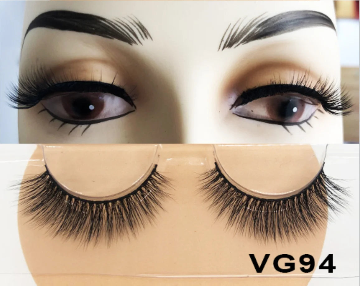 Wholesale Vegan FAUX Mink Eyelashes 25mm 3D Fluffy Full Strip Lashes with Box Cruelty-Free Vendors - Natural Long / VG94