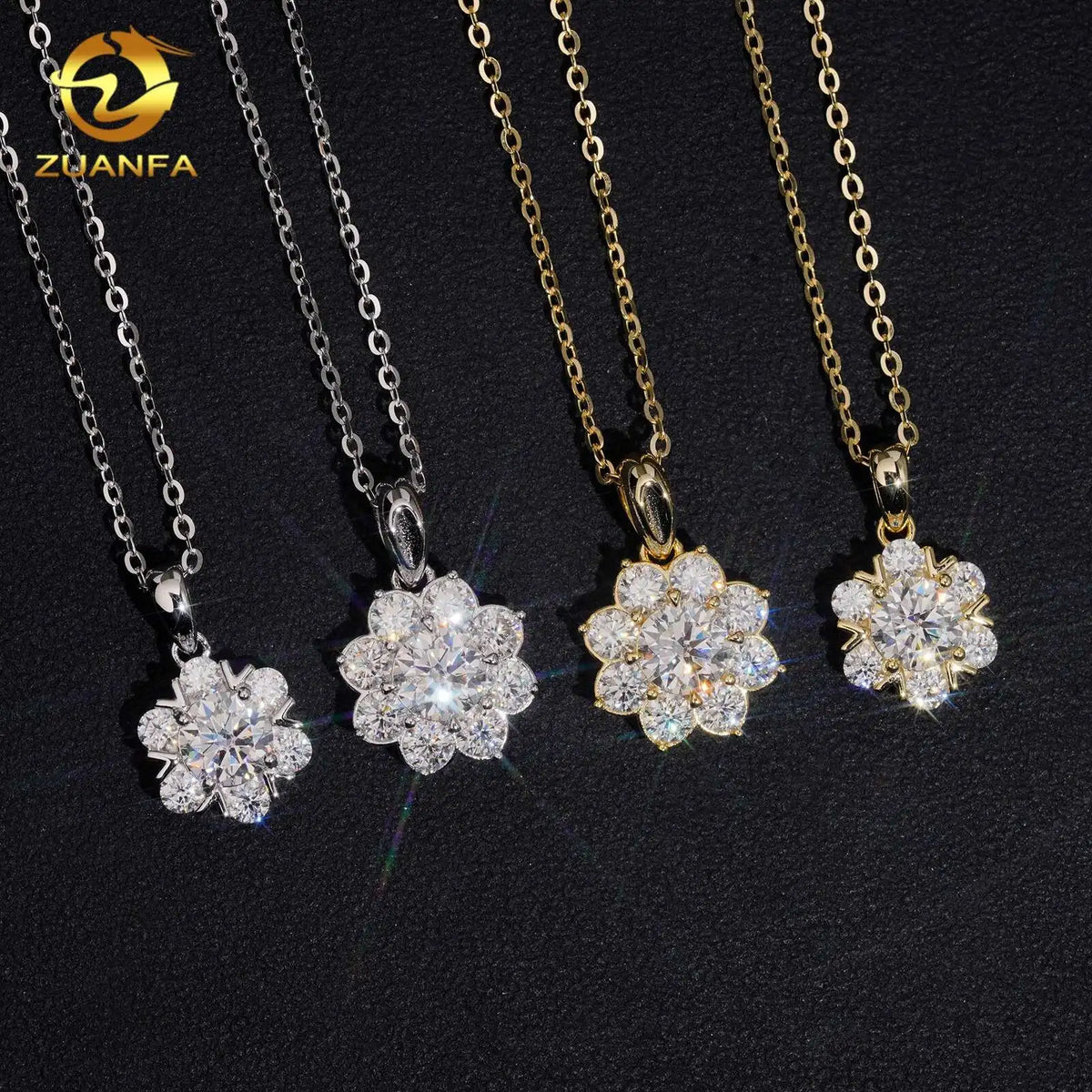 Fine Jewelry Flower Shape Pendant Necklace 925 Silver Moissanite Diamond Women Necklace Hip Hop Jewelry Necklace