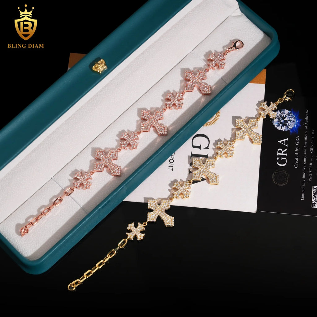 Fashion Cross Link Chain Bracelet Men Women Bracelet Pass Diamond Tester VVS Iced Out Moissanite Hip Hop Chain 925 Silver GRA
