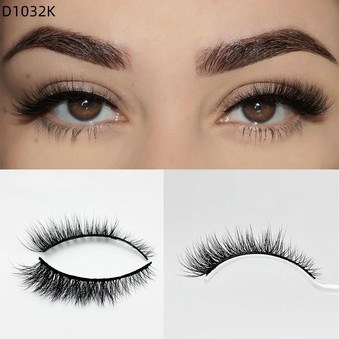 8D Wispy Cat Eye Fox Faux Mink Lashes 5 Pairs Full Strip Winged Eyelashes Pack - Natural Long / plastic lashes tray / D1032K