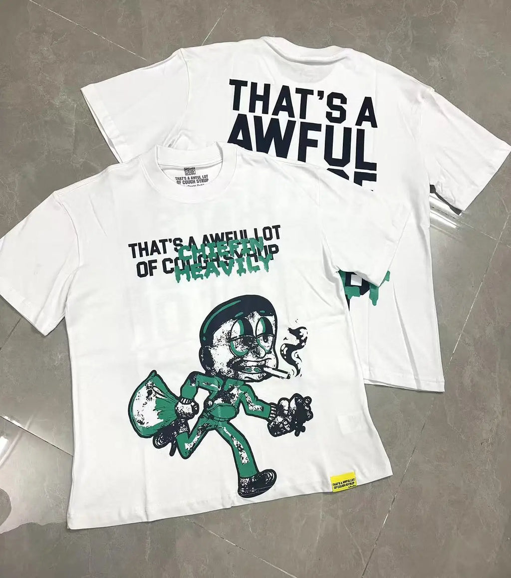 THAT'S AWFUL LOT COUGH SYRUP Men's Oversized Loose Fit T-shirt 100% Cotton Satin Fabric Breathable Anti-Pilling Character