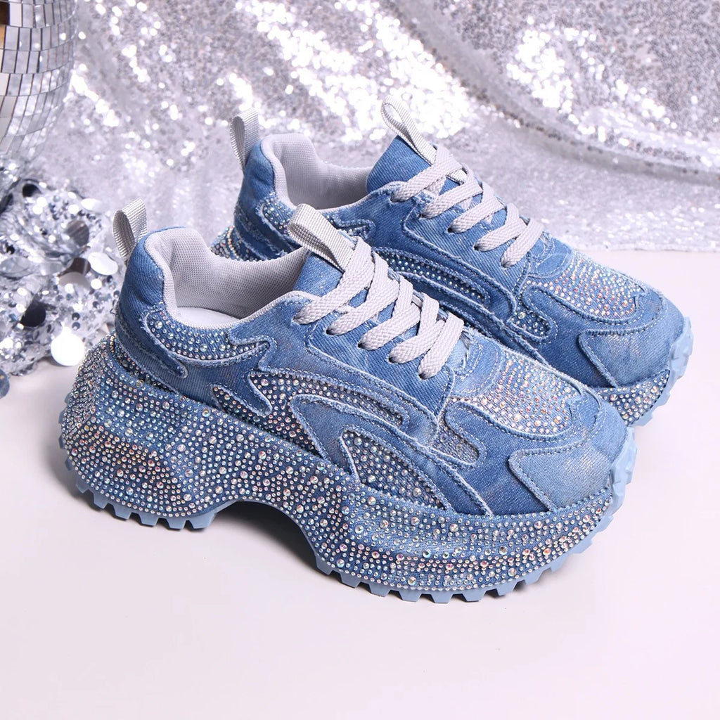2026 Fall New Luxury Beautiful Bling Bling Rhinestones Beaded Lace Up Platform Sneakers for Women Old Dad Shoes Sports Shoes