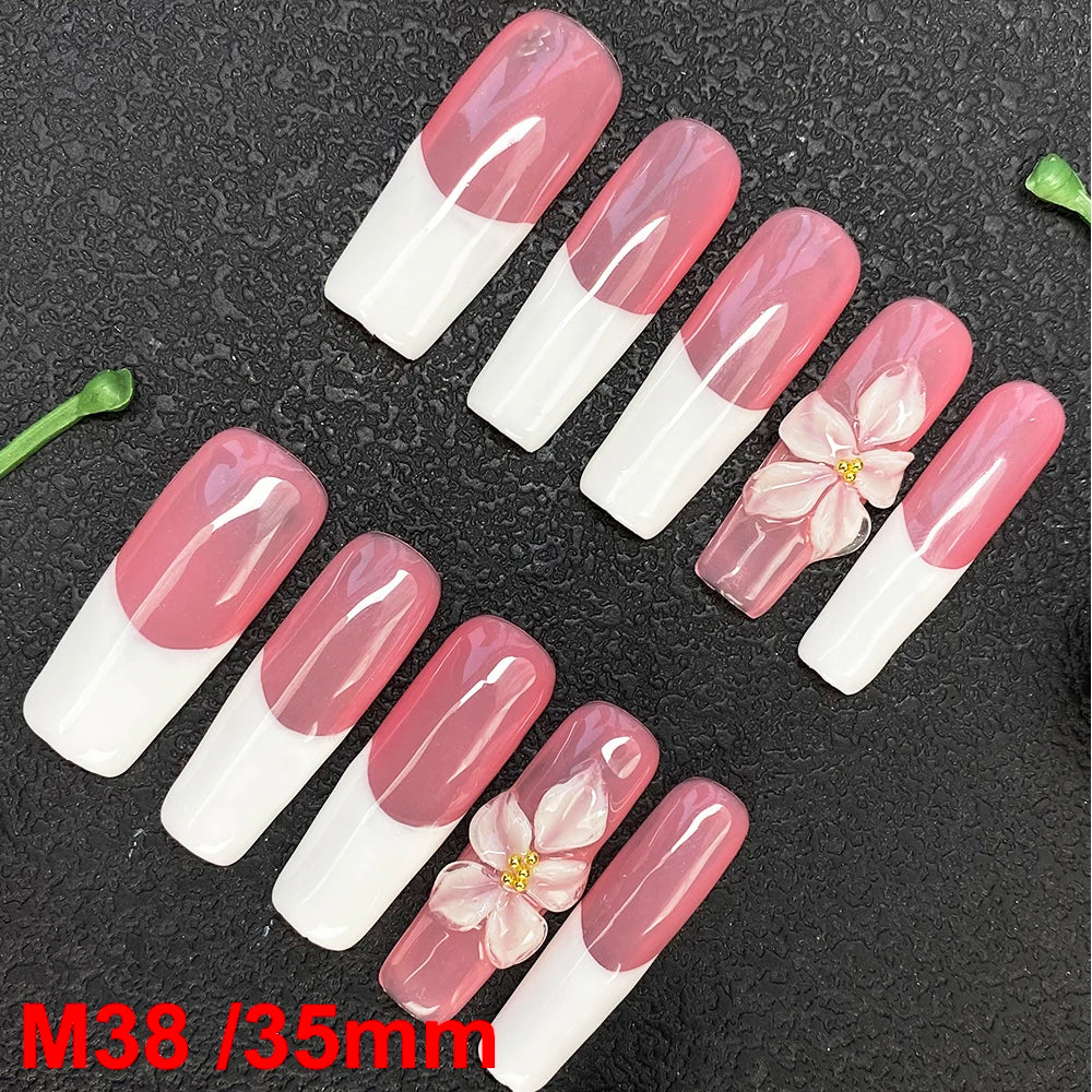 Gorgeous Salon Design Glossy Gel Carved False Nails Art Wholesale 10PCS Covered Decoration UV Gel Private Label Handmade Nails - M38 / 40g