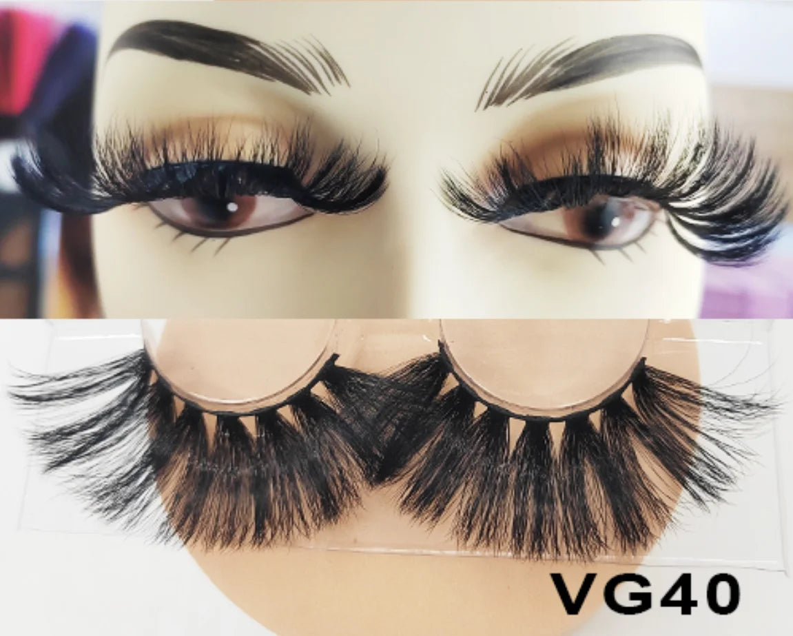 Wholesale Vegan FAUX Mink Eyelashes 25mm 3D Fluffy Full Strip Lashes with Box Cruelty-Free Vendors - Natural Long / VG40