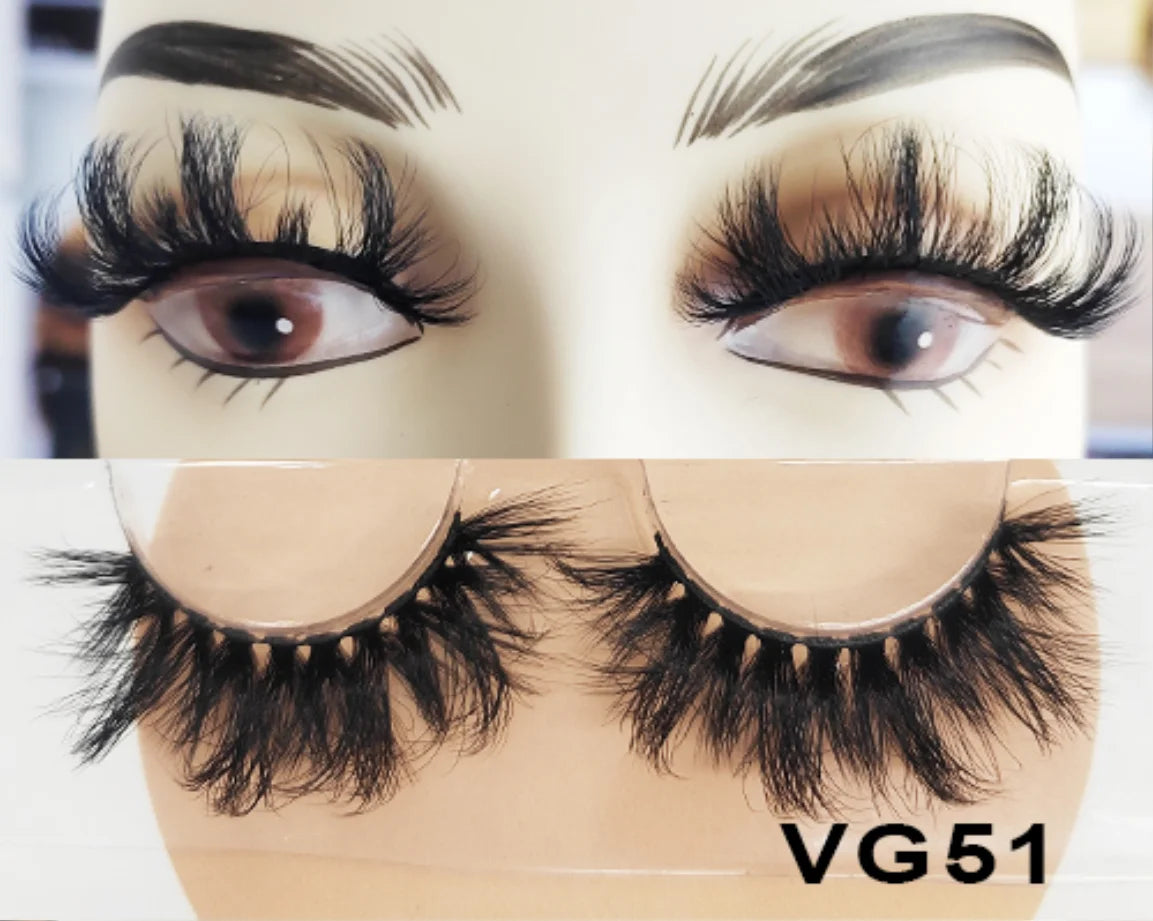 Wholesale Vegan FAUX Mink Eyelashes 25mm 3D Fluffy Full Strip Lashes with Box Cruelty-Free Vendors - Natural Long / VG51