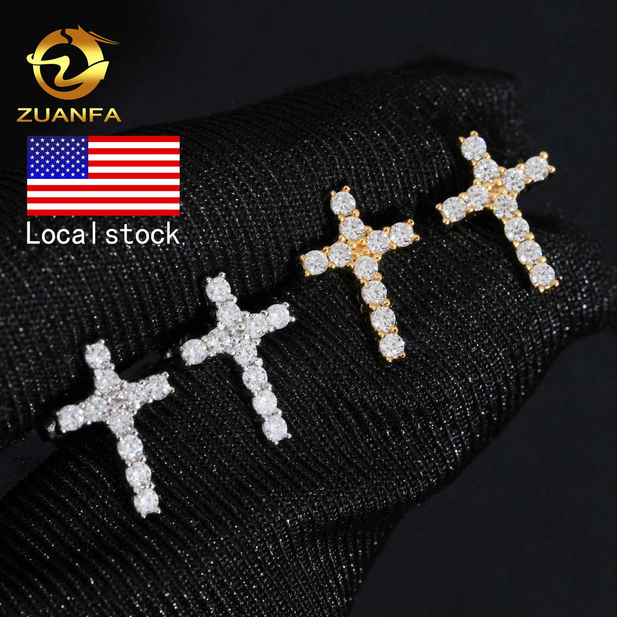 USA Stock Gra Certificate Cross Moissanite Stud Earrings 925 Sterling Silver Moissanite Iced Out Earrings for Men and Women - 12*13.5mm / Silver