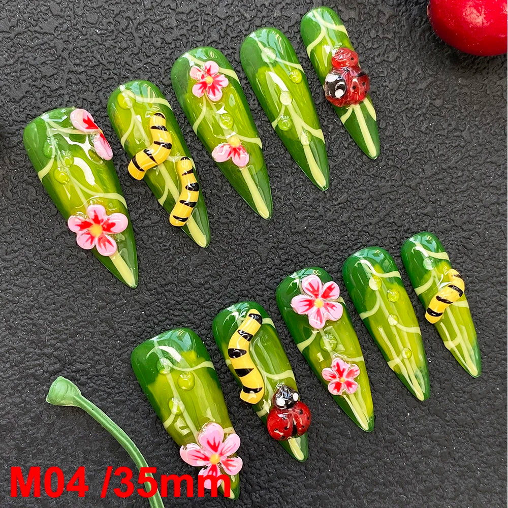 Gorgeous Salon Design Glossy Gel Carved False Nails Art Wholesale 10PCS Covered Decoration UV Gel Private Label Handmade Nails - M04 / 40g