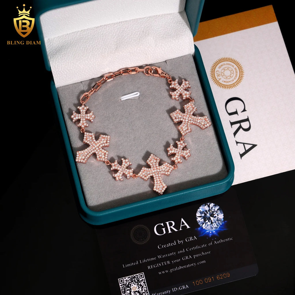 Fashion Cross Link Chain Bracelet Men Women Bracelet Pass Diamond Tester VVS Iced Out Moissanite Hip Hop Chain 925 Silver GRA