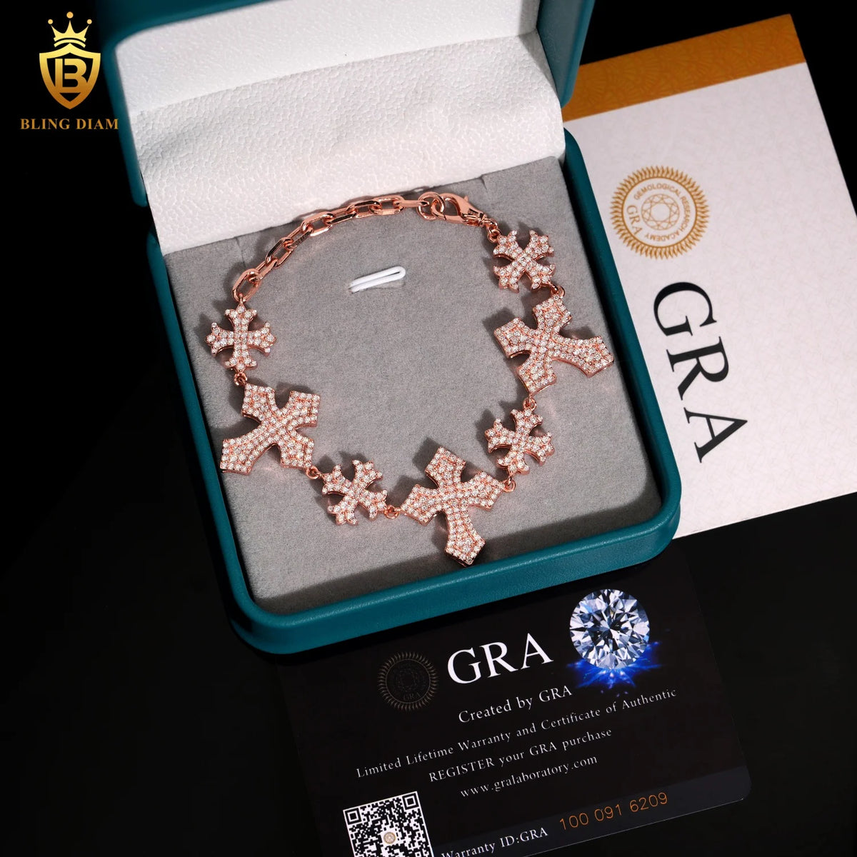 Fashion Cross Link Chain Bracelet Men Women Bracelet Pass Diamond Tester VVS Iced Out Moissanite Hip Hop Chain 925 Silver GRA