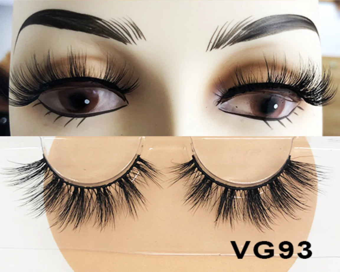 Wholesale Vegan FAUX Mink Eyelashes 25mm 3D Fluffy Full Strip Lashes with Box Cruelty-Free Vendors - Natural Long / VG93
