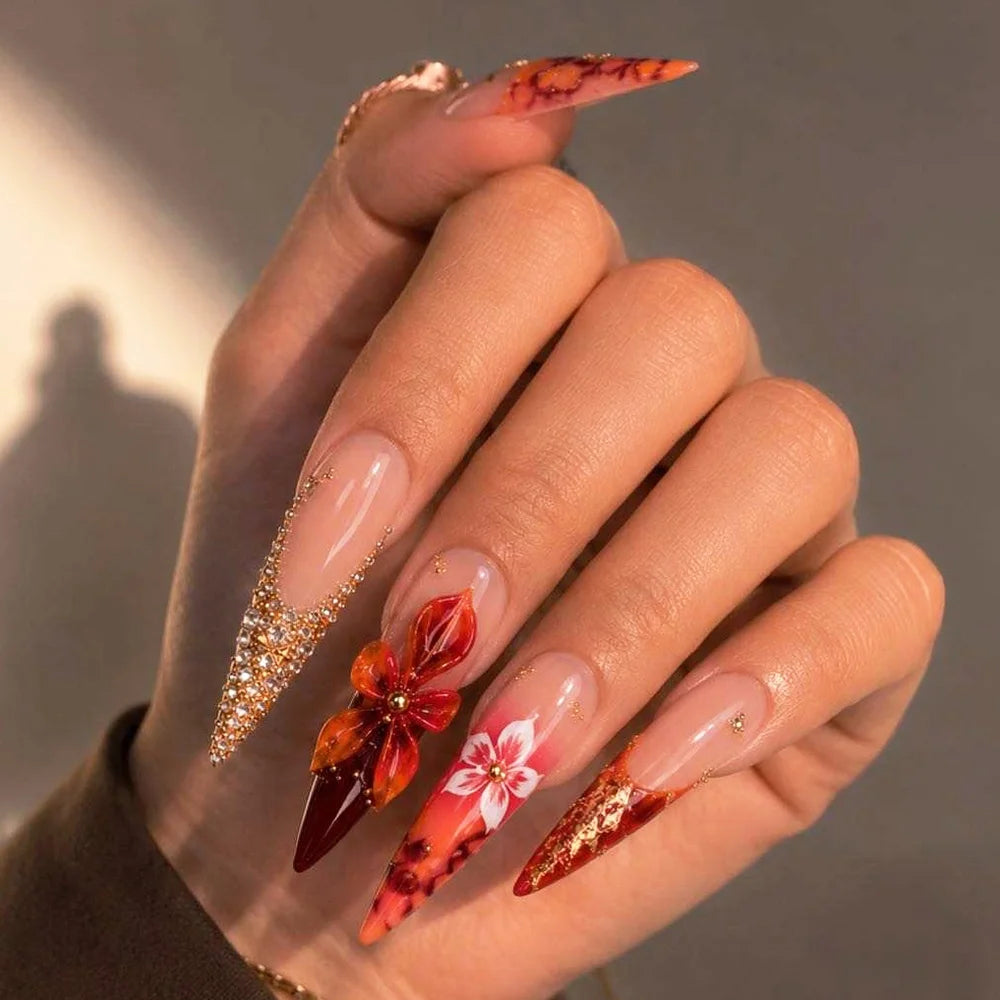 10PCS Full Decorated Soft Gel Thick Acrylic Handmade Nails Press on 55mm Extra Long Salon Design Artificial Fingernail Wholesale