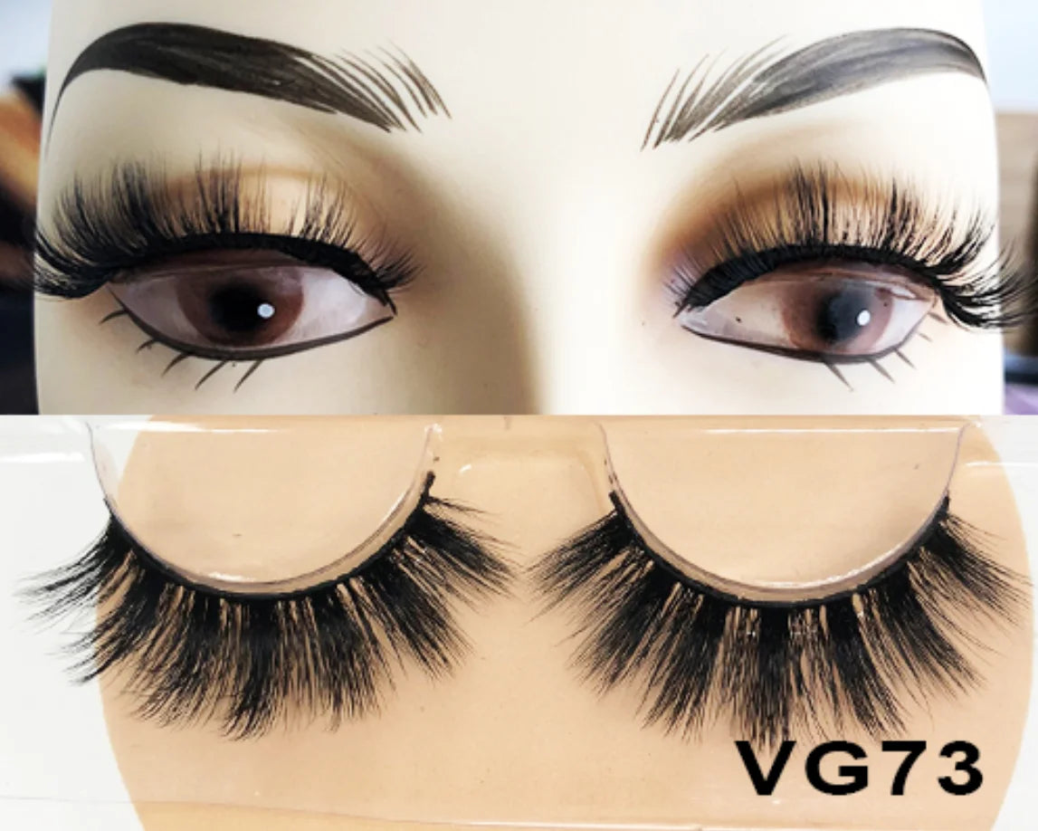 Wholesale Vegan FAUX Mink Eyelashes 25mm 3D Fluffy Full Strip Lashes with Box Cruelty-Free Vendors - Natural Long / VG73
