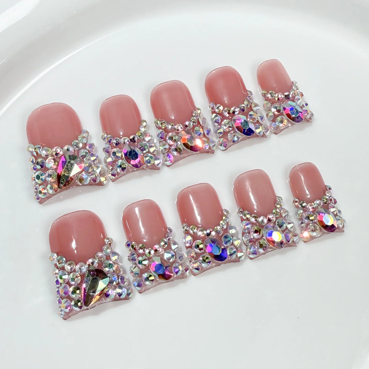 Design 100 Collection High Quality 10pcs Press-On French Square Fake Nails Luxury Handmade Acrylic Gel for Fingers Art Handmade - 95