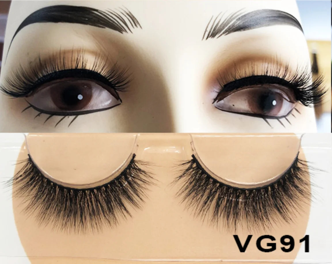Wholesale Vegan FAUX Mink Eyelashes 25mm 3D Fluffy Full Strip Lashes with Box Cruelty-Free Vendors - Natural Long / VG91