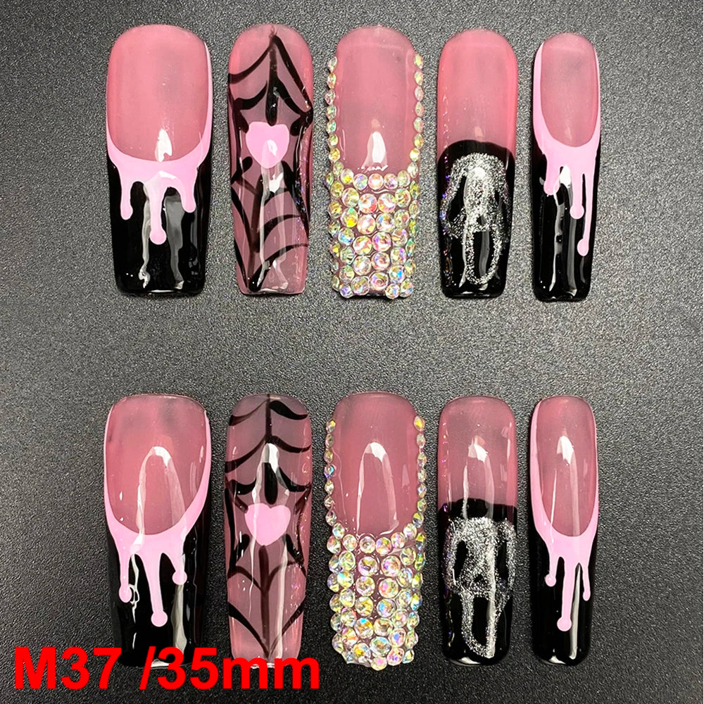 Gorgeous Salon Design Glossy Gel Carved False Nails Art Wholesale 10PCS Covered Decoration UV Gel Private Label Handmade Nails - M37 / 40g