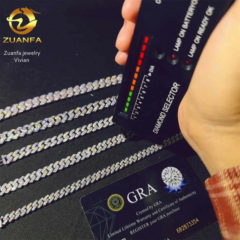 GRA Certificated Moissanite Chain Cuban 6 8 10 MM Hip Hop Jewelry VVS Moissanite Cuban Link Brass Miami Cuban Link Chain