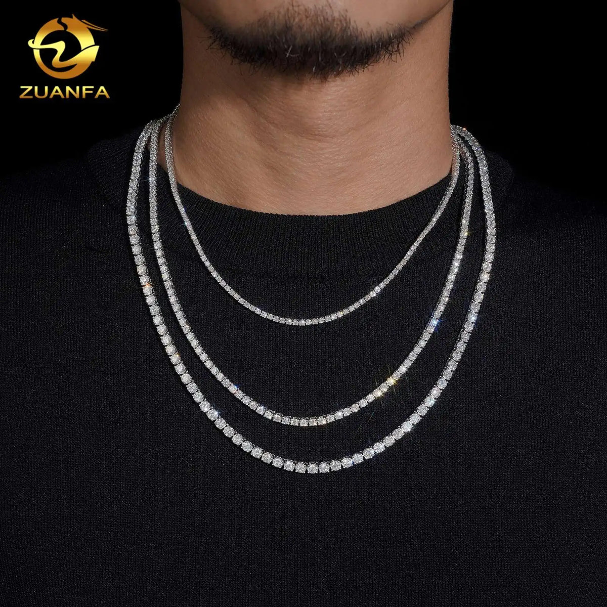 Luxury Lab Grown Diamond Tennis Necklace Solid 925 Silver Rhodium Plated NGTC Certificate Lab diamond Classical Tennis Chain - Silver / *****