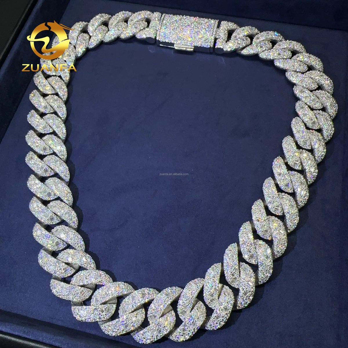 New Arrivals 24mm Rapper Jewelry GRA Certificate 925 Solid Silver Prong Setting Iced Out Nulti Shape Moissanite Cuban Link Chain - Silver