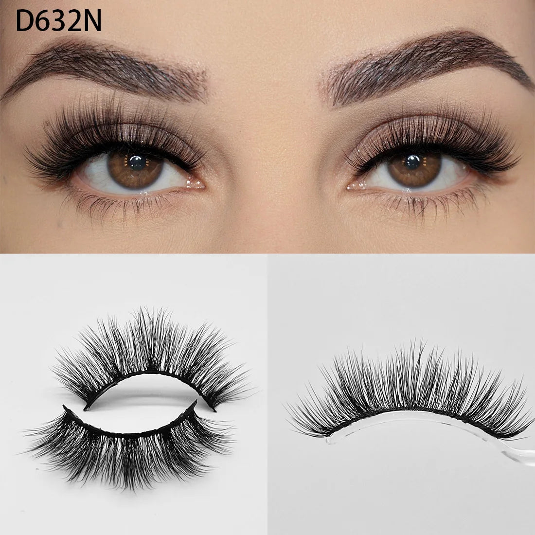 8D Wispy Cat Eye Fox Faux Mink Lashes 5 Pairs Full Strip Winged Eyelashes Pack - Natural Long / plastic lashes tray / D632N