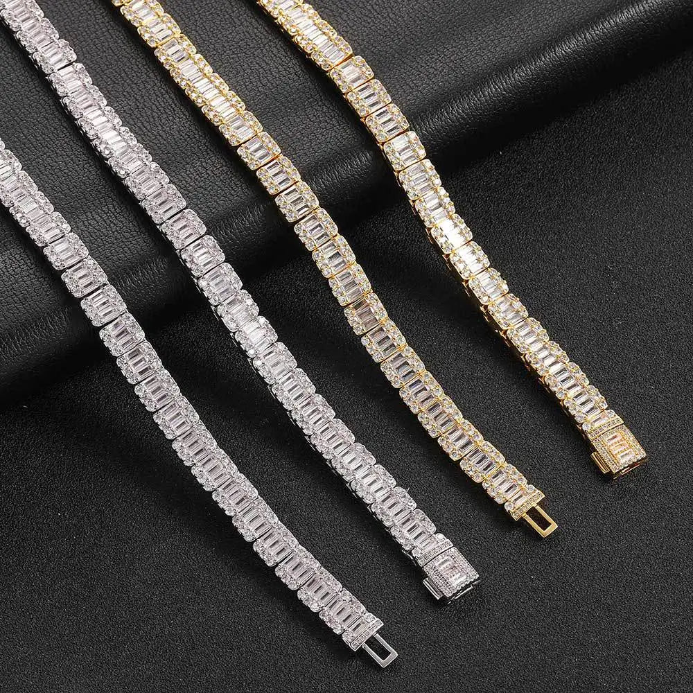 Women Custom Luxury Baguette Lab Grown Diamond Bracelet Necklace Solid 14K Rose Gold VVS Diamond Tennis Chain Bracelet